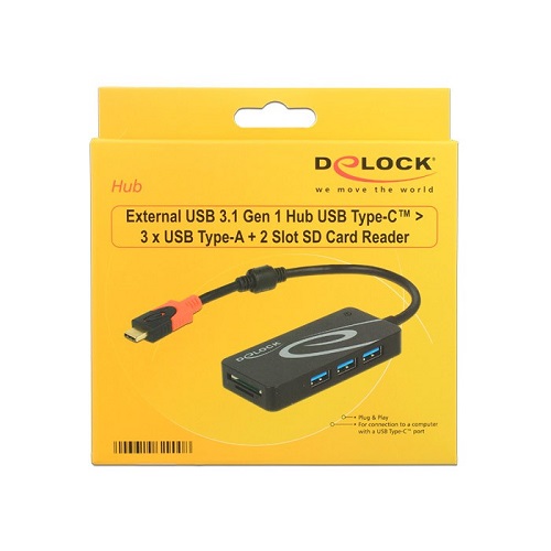 Hub USB-C c/ Leitor de Cartões e 3 Portas USB 3.1