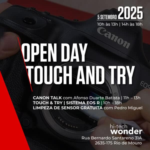 Cartaz de divulgação do evento Canon Open Day Touch and Try de 5 Set 2025.