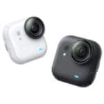 À direita uma câmara Insta360 GO Ultra Branca e à esquerda uma câmara Insta360 GO Ultra Preta.