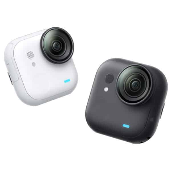 À direita uma câmara Insta360 GO Ultra Branca e à esquerda uma câmara Insta360 GO Ultra Preta.