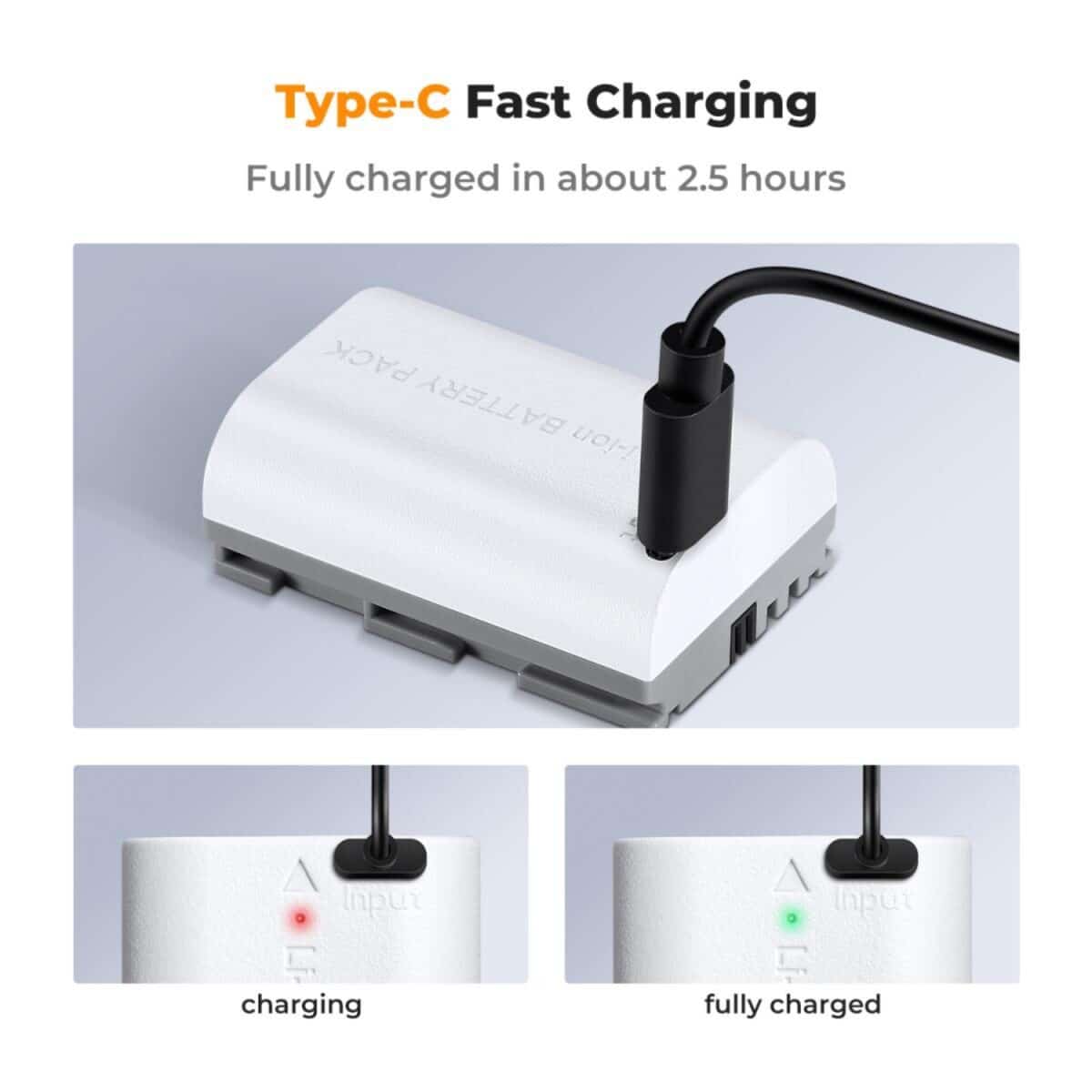 K&F CONCEPT KF28.0033 Bateria USB-C LP-E6NH 2600mA - Imagem 3