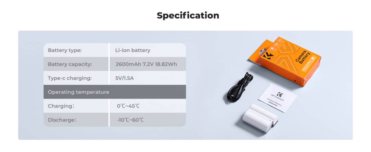 K&F CONCEPT KF28.0041 Bateria EN-EL15C 2600mAh USB-C para Nikon - Imagen 3