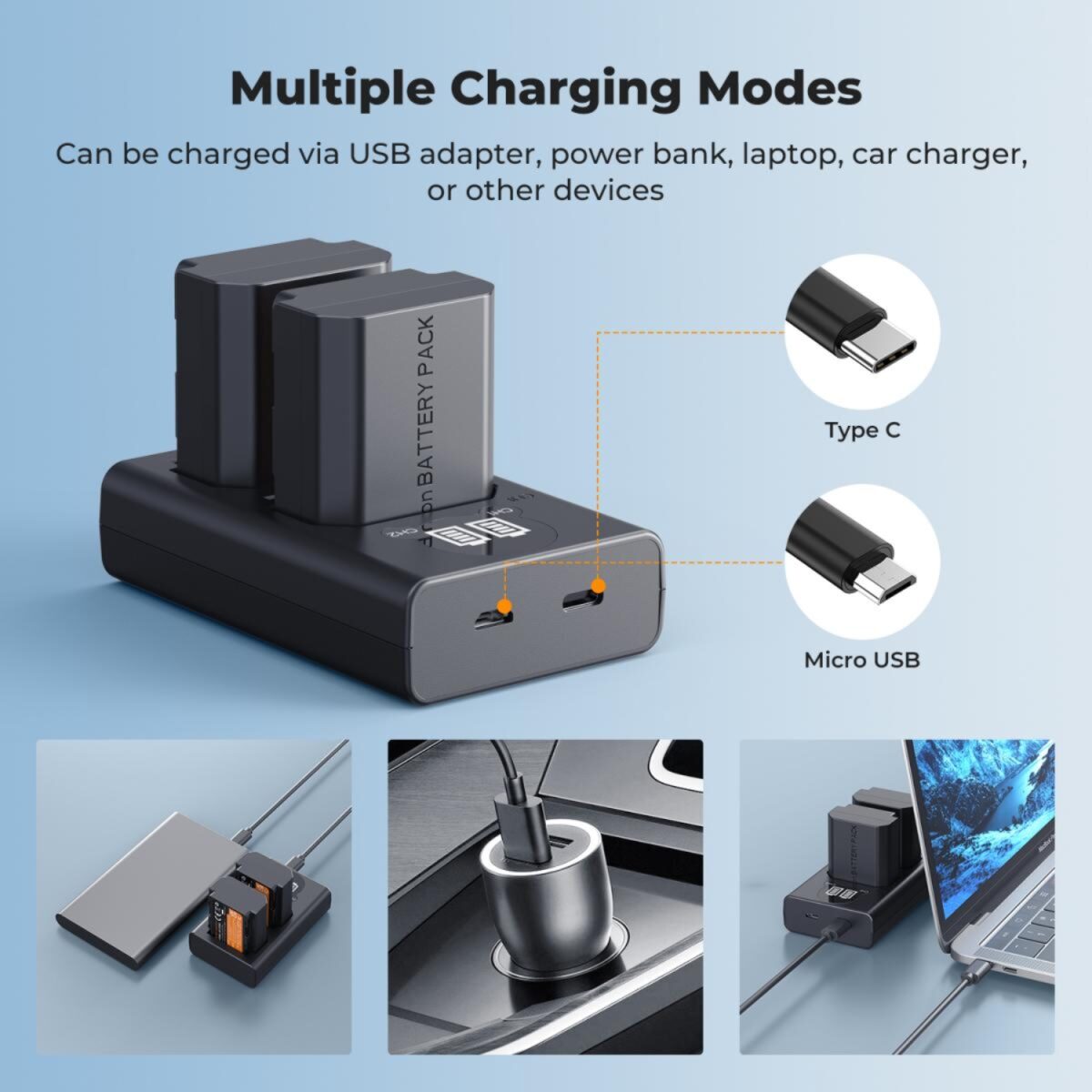 K&F CONCEPT KF28.0097 Kit cargador doble USB-C + 2 baterías NP-FZ100 - Imagen 6
