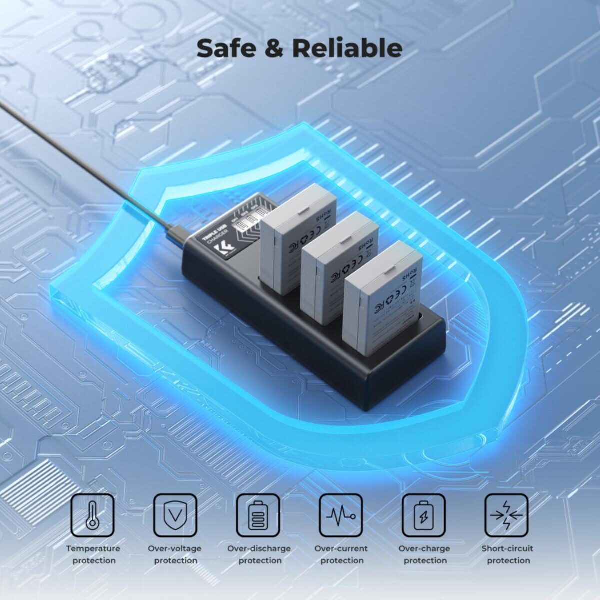 K&F CONCEPT Carregador triplo USB-C + 3 Baterias LP-E8 - Imagem 6