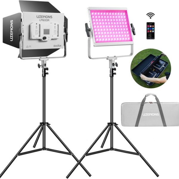 GODOX Litemons LP600R RGB Kit de 2 Paneles LED Profesional 600W + 2 Trípodes