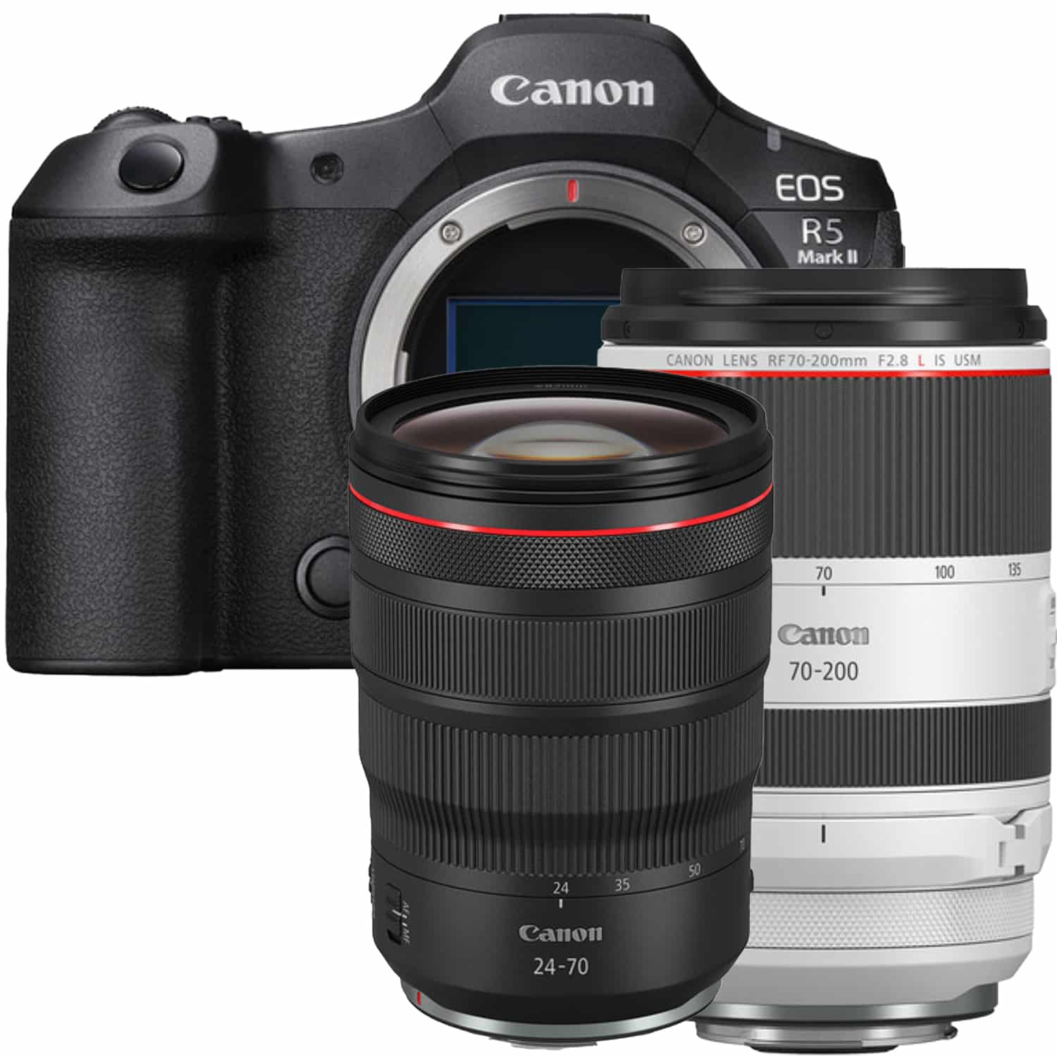R5+24-70+70-200 CANON EOS R5 Mark II + RF 24-70MM F2.8L IS USM + RF 70-200mm F2.8L IS USM (BUNDLE) - Imagen 1