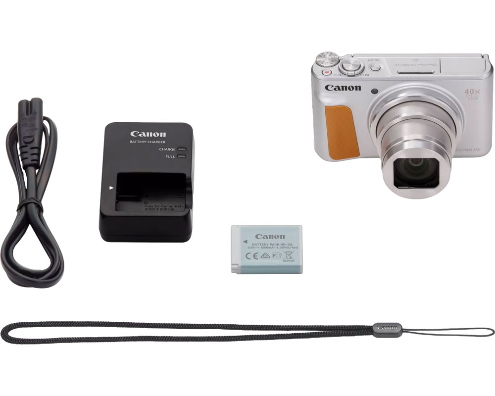 Conteúdo da embalagem da Canon PowerShot SX740 HS LITE EDITION Prateado