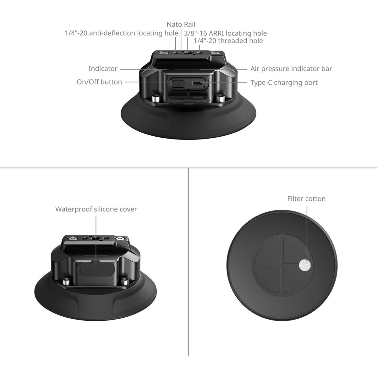 SMALLRIG 5398 Ventosa e Suporte c/ Sucção Elétrica 5" - Imagem 5