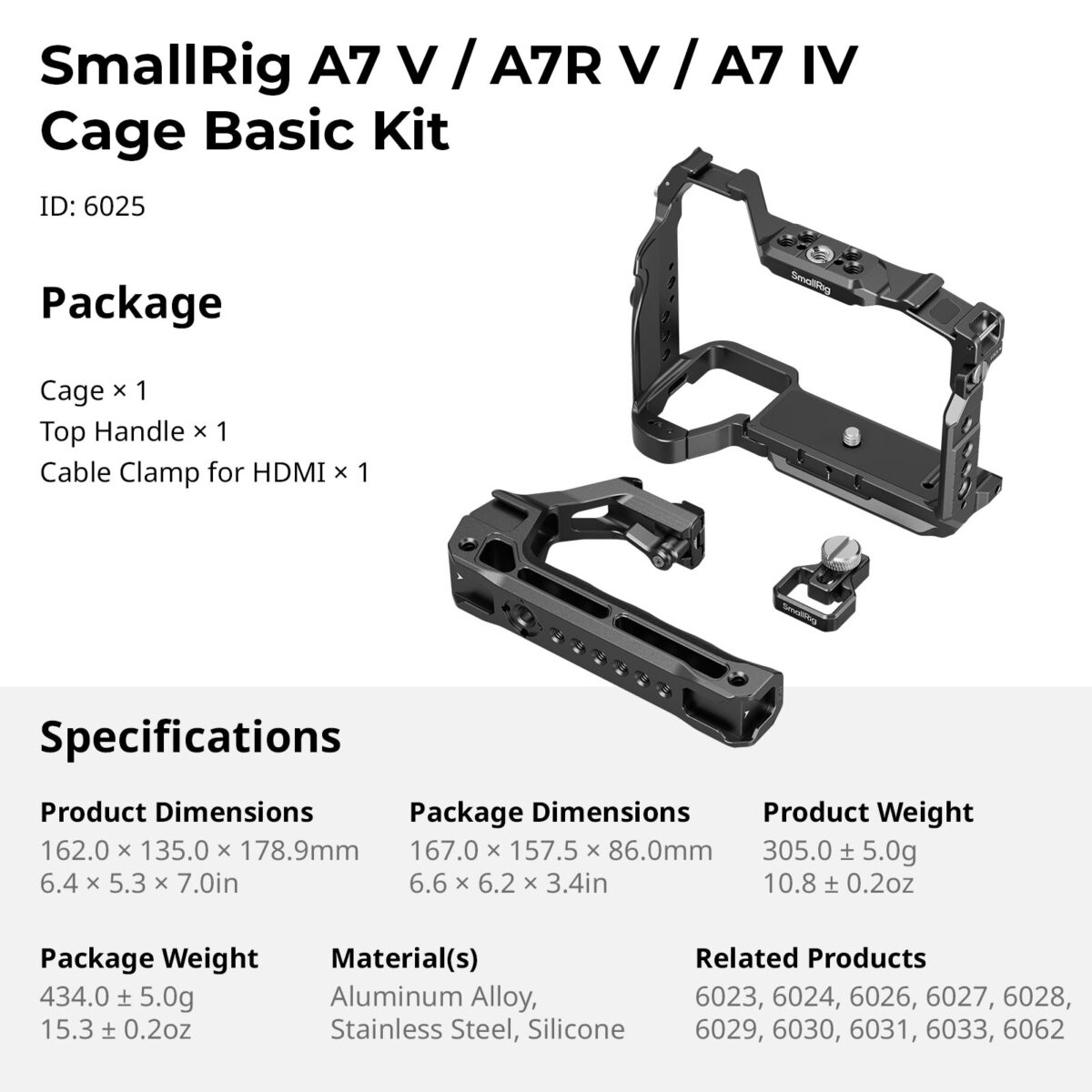 SMALLRIG 6025 Cage Kit para Sony Alpha 7 V / 7R V / 7 IV - Imagem 8
