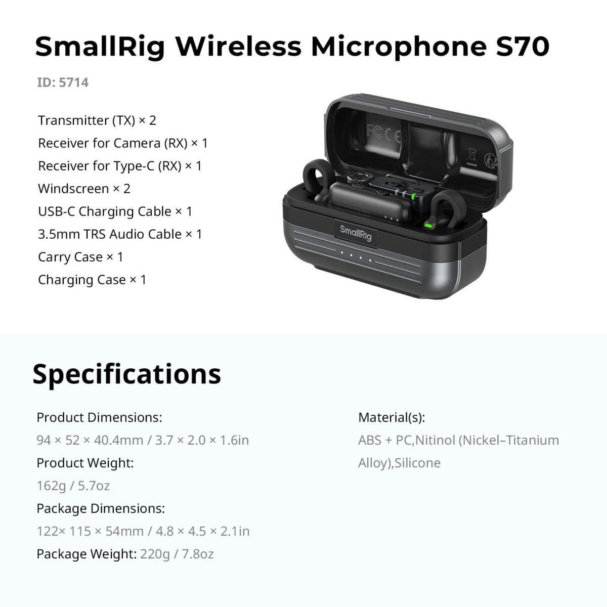 SMALLRIG 5714 S70-A Microfone Wireless 2 Pessoas - Imagem 16