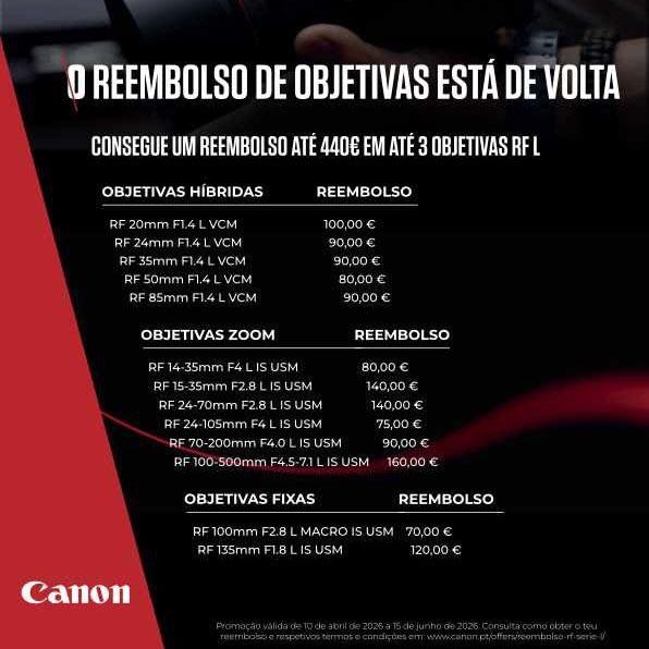 CANON – Reembolso em Objetivas RF L