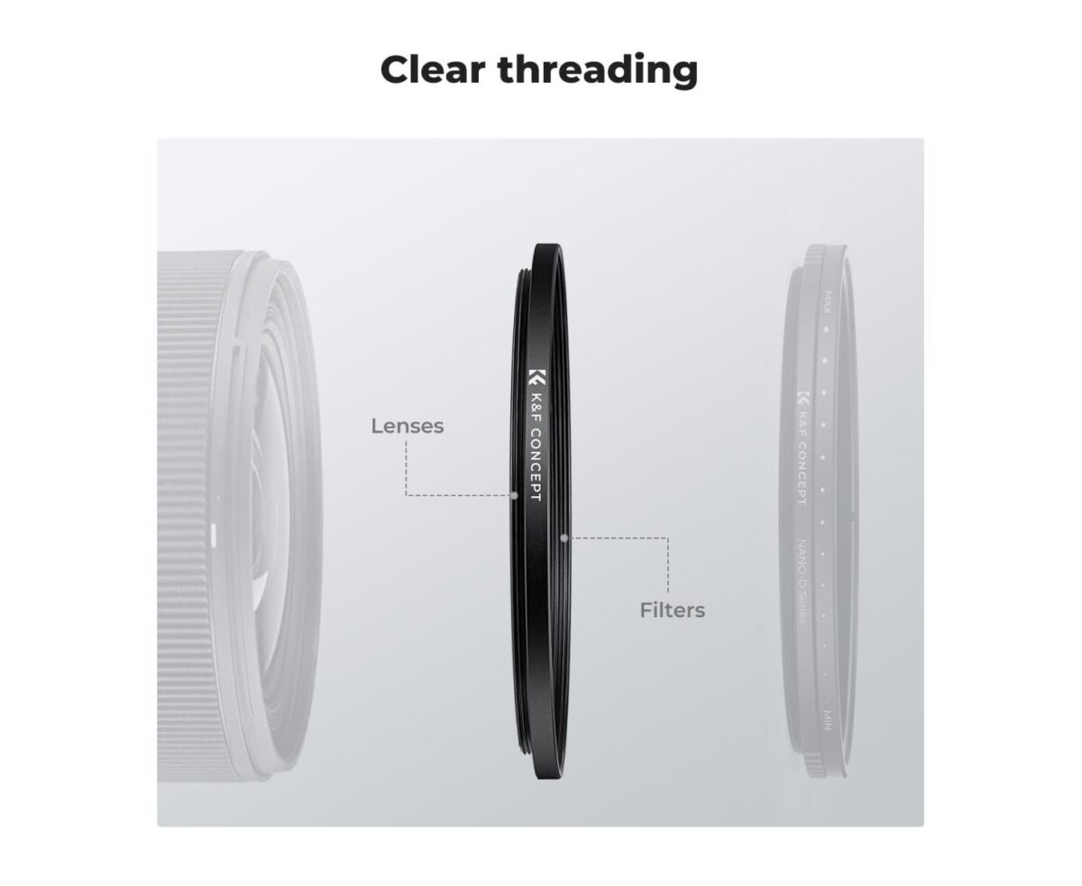 K&F CONCEPT 2 Adaptadores de Filtro Step-Up 72mm-77mm + 1 Pano de Limpeza - Imagem 3