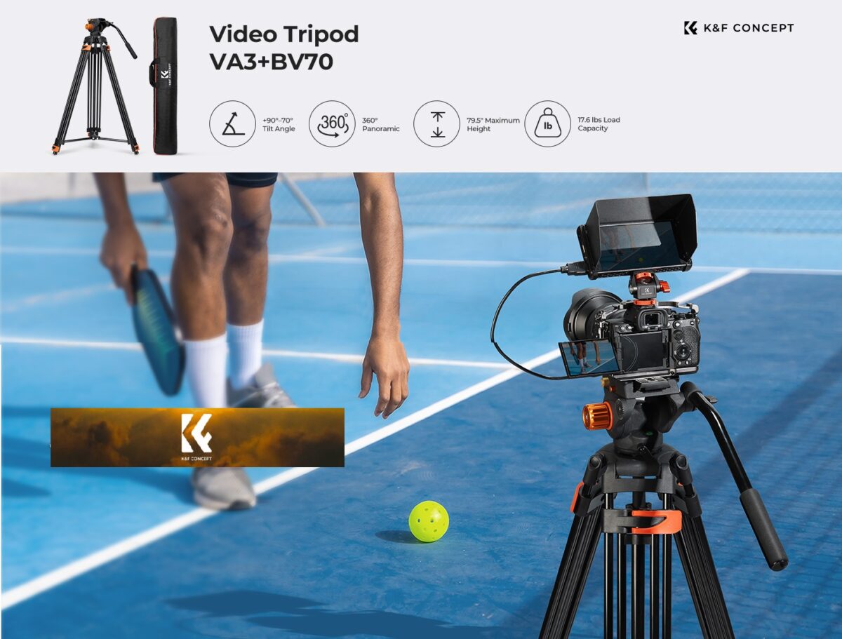 K&F CONCEPT Tripé de Vídeo VA3+BV70 c/ Cabeça Fluida e Altura até 202 cm - Imagem 2