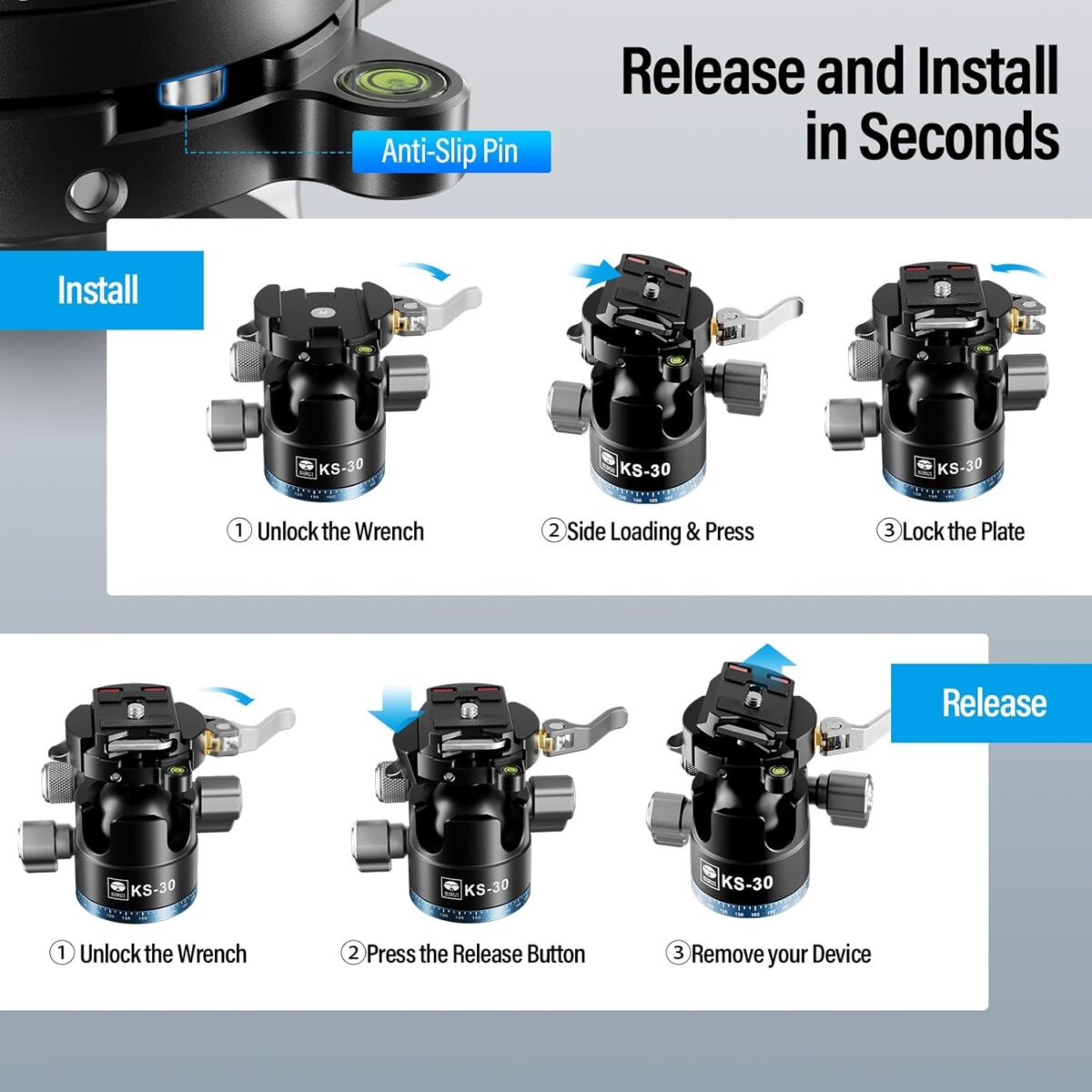 SIRUI KS-30 Rótula con Sistema QR y Panorámica Arca-Swiss - Imagen 8