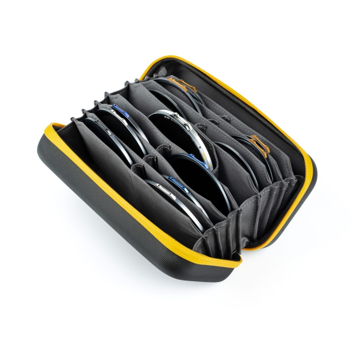 NiSi Caddy MAX: bolsa premium para até 13 filtros circulares e JetMag Pro até 95mm/95MAG, com proteção reforçada.