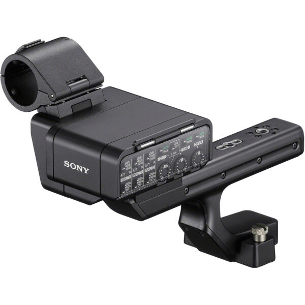 Sony XLR-H2 com áudio até 96kHz/32-bit float, duas entradas XLR/TRS e integração direta com a FX5 para produção profissional.
