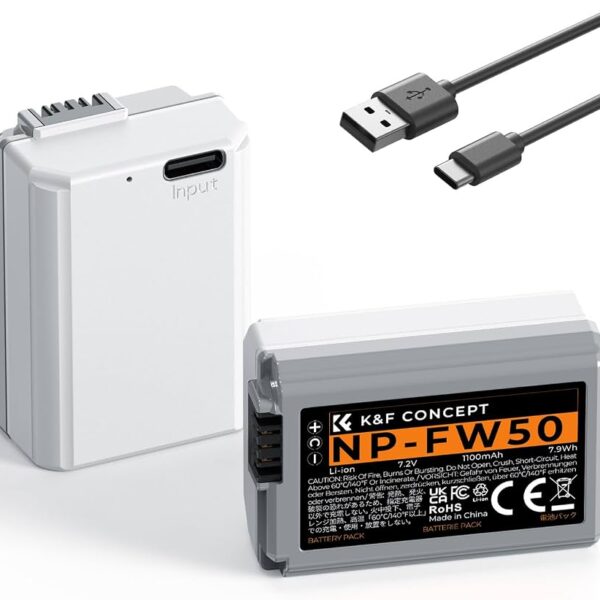 K&F CONCEPT KF28.0026S1 kit duplo de baterias NP-FW50 1100mAh com carregamento USB-C para Sony